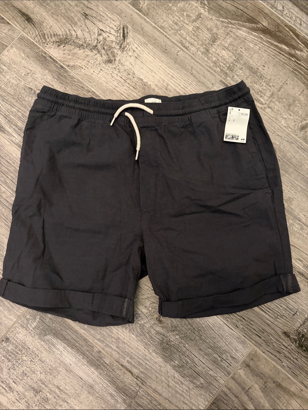 H&M Black Linen-Blend Cargo Shorts with Drawstring